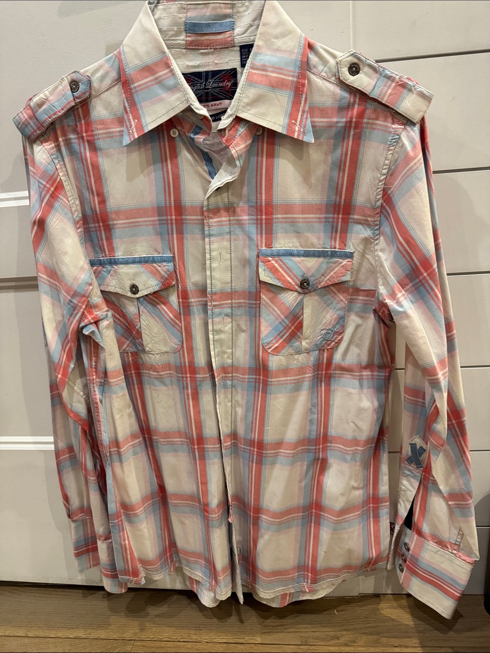 Men's Plaid Button-Down Shirt - Coral & Blue